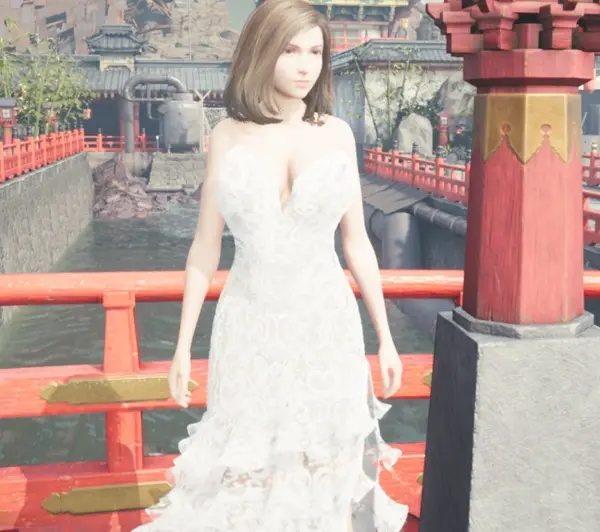 最终幻想7重制版新娘蒂法白色蕾丝婚纱裙MOD