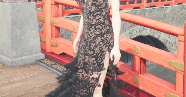 最终幻想7重制版新娘蒂法黑色蕾丝婚纱裙MOD