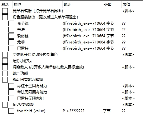 《最终幻想7:重生》ce修改器迷你小游戏专用修改ct表