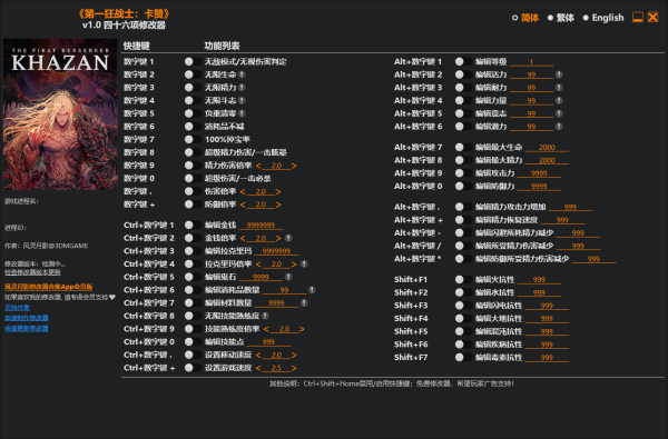 《第一狂战士:卡赞》v1.0四十六项修改器风灵月影版