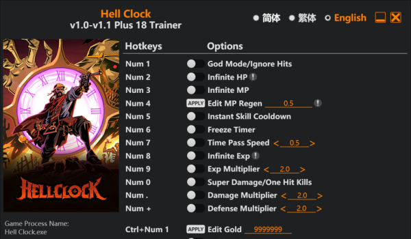 《Hell Clock》十八项修改器风灵月影版v1.0