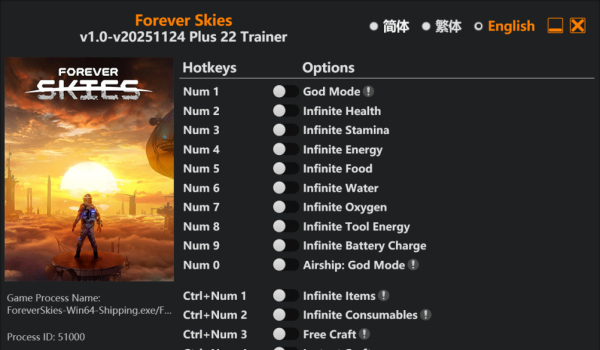《Forever Skies》二十二项功能修改器风灵月影版v1.0